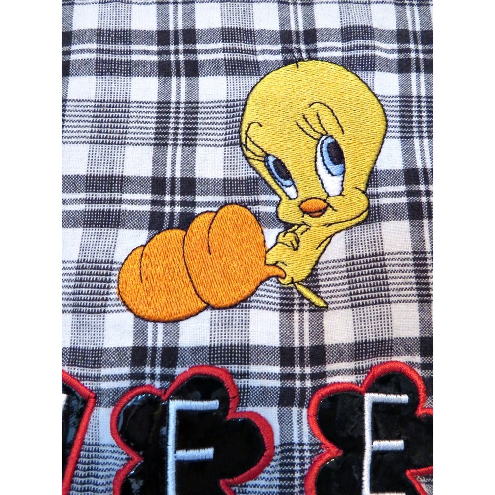 VTG Warner Bros Studio Tweety Bird S/M Plaid Zip Shirt Embroidered Looney Tunes - Picture 6 of 8